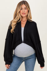 Black Solid Ribbed Long Sleeve Cropped Maternity Cardigan