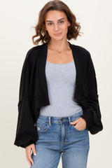 Black Solid Ribbed Long Sleeve Cropped Cardigan