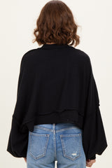 Black Solid Ribbed Long Sleeve Cropped Cardigan