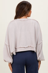 Beige Solid Ribbed Long Sleeve Cropped Maternity Cardigan