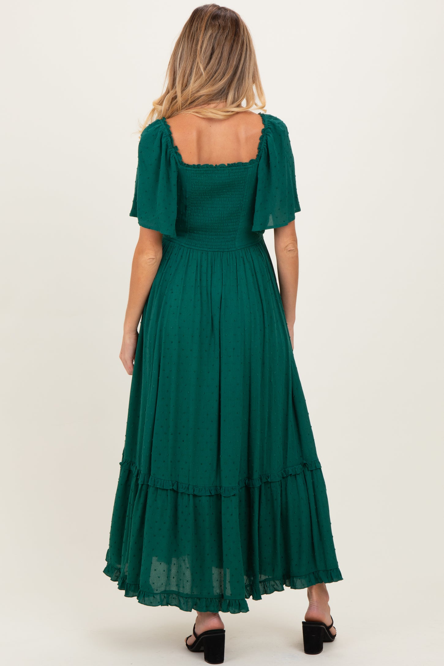 Forest Green Swiss Dot Ruffle Trim Maternity Maxi Dress PinkBlush Forest Green Swiss Dot Ruffle Trim Maternity Maxi Dress PinkBlush