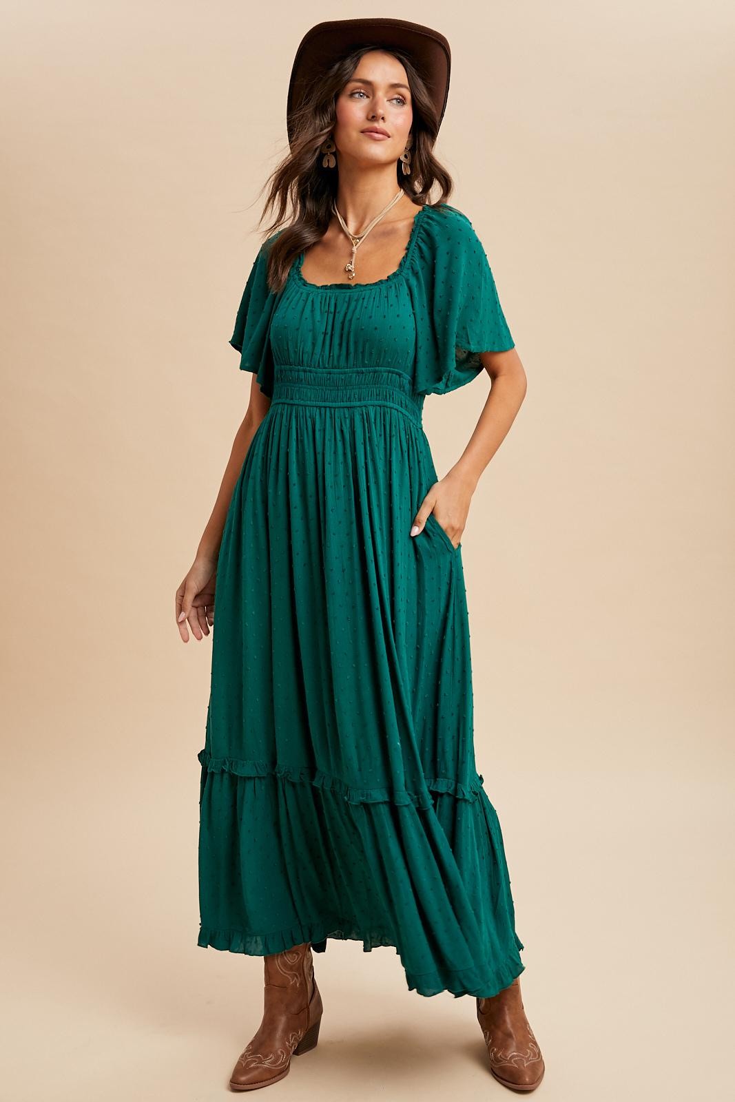 Forest Green Swiss Dot Ruffle Trim Maternity Maxi Dress PinkBlush Forest Green Swiss Dot Ruffle Trim Maternity Maxi Dress PinkBlush