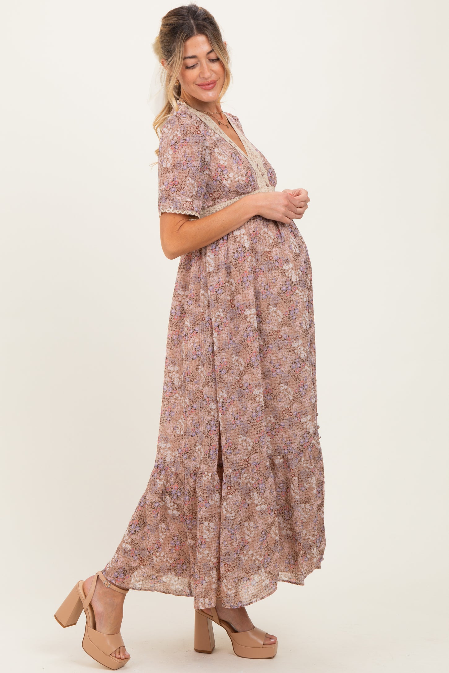 mauve lace maternity dress Asha Maternity Lace Gown in Lilac