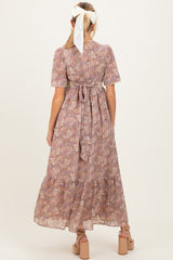 Mauve Floral Lace Detail Button Down Maternity Maxi Dress