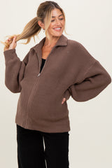 Light Mocha Oversized Zip Up Maternity Cardigan