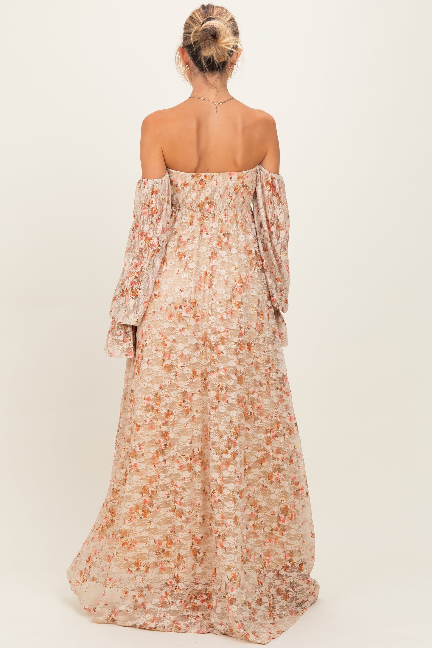 Multi Color Floral Lace Smocked Long Sleeve Off Shoulder Maternity Max PinkBlush Multi Color Floral Lace Smocked Long Sleeve Off Shoulder Maternity Max PinkBlush