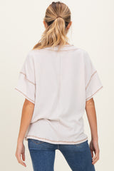 Cream Ribbed Short Sleeve V-Neck Reverse Stitch Maternity Top