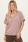 Taupe Ribbed Short Sleeve V-Neck Reverse Stitch Top