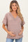 Taupe Ribbed Short Sleeve V-Neck Reverse Stitch Maternity Top