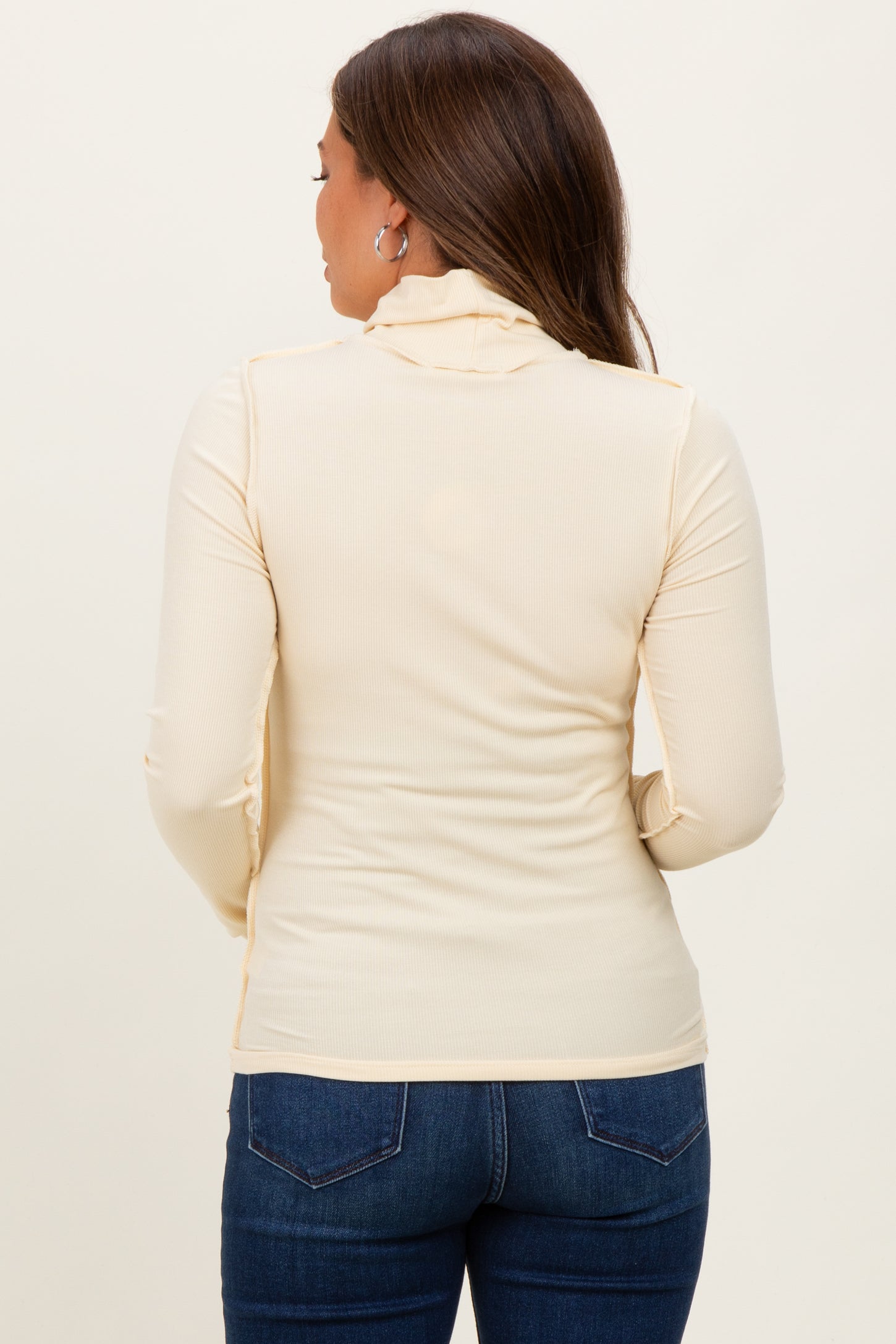 Yellow Solid Long Sleeve Ribbed Turtle Neck Maternity Top