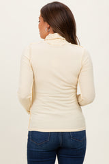 Yellow Solid Long Sleeve Ribbed Turtle Neck Maternity Top
