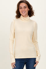 Yellow Solid Long Sleeve Ribbed Turtle Neck Top