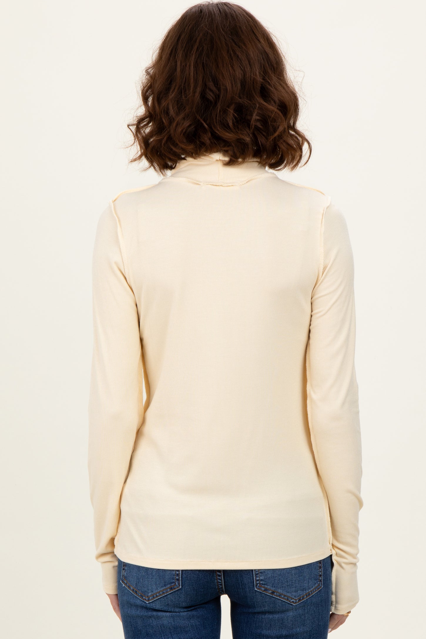 Yellow Solid Long Sleeve Ribbed Turtle Neck Top