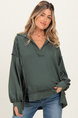Olive Long Sleeve Reverse Stitch Collared Maternity Top
