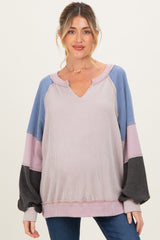 Mauve Color Block Long Sleeve V-Neck Maternity Top