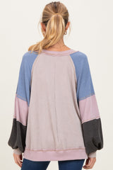 Mauve Color Block Long Sleeve V-Neck Maternity Top