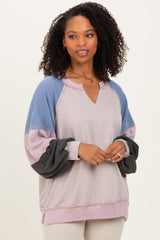 Mauve Color Block Long Sleeve V-Neck Maternity Top