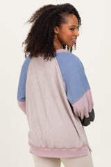 Mauve Color Block Long Sleeve V-Neck Top