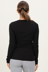 Black Solid Ribbed Long Sleeve Round Neck Maternity Tunic Top