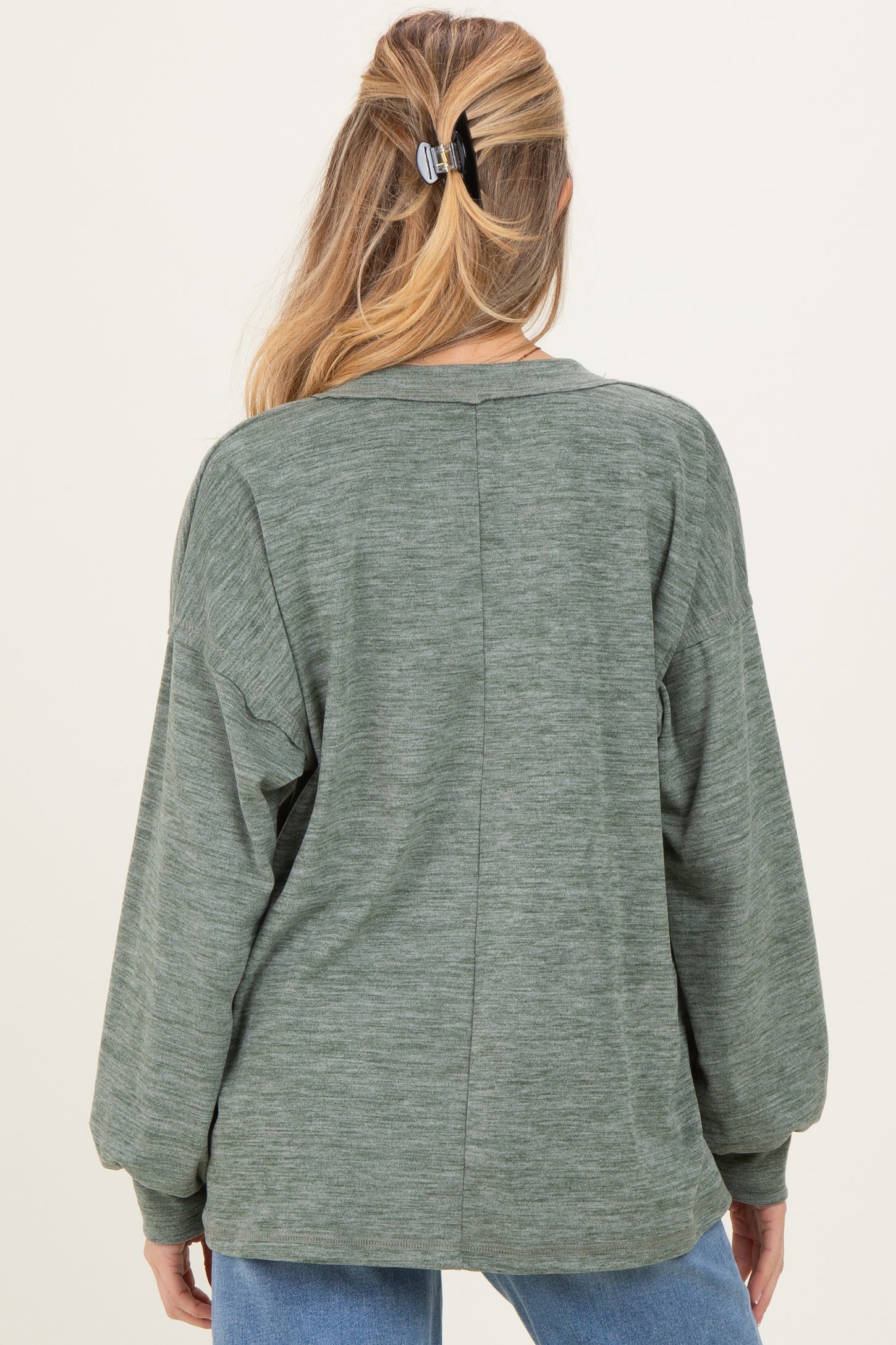 Olive Brushed Long Sleeve V-Neck Maternity Sweatshirt