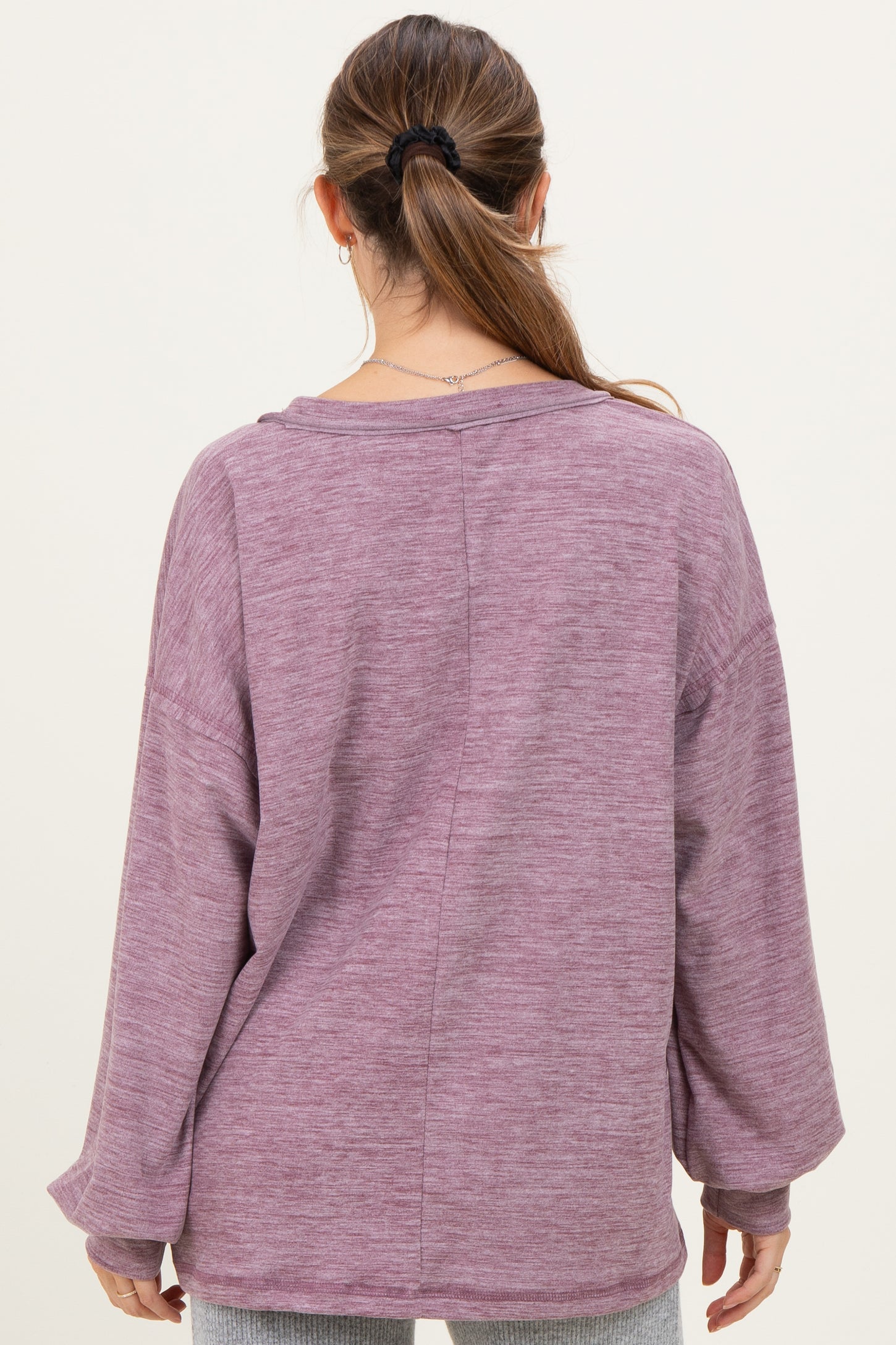 Plum Brushed Long Sleeve V-Neck Maternity Sweatshirt