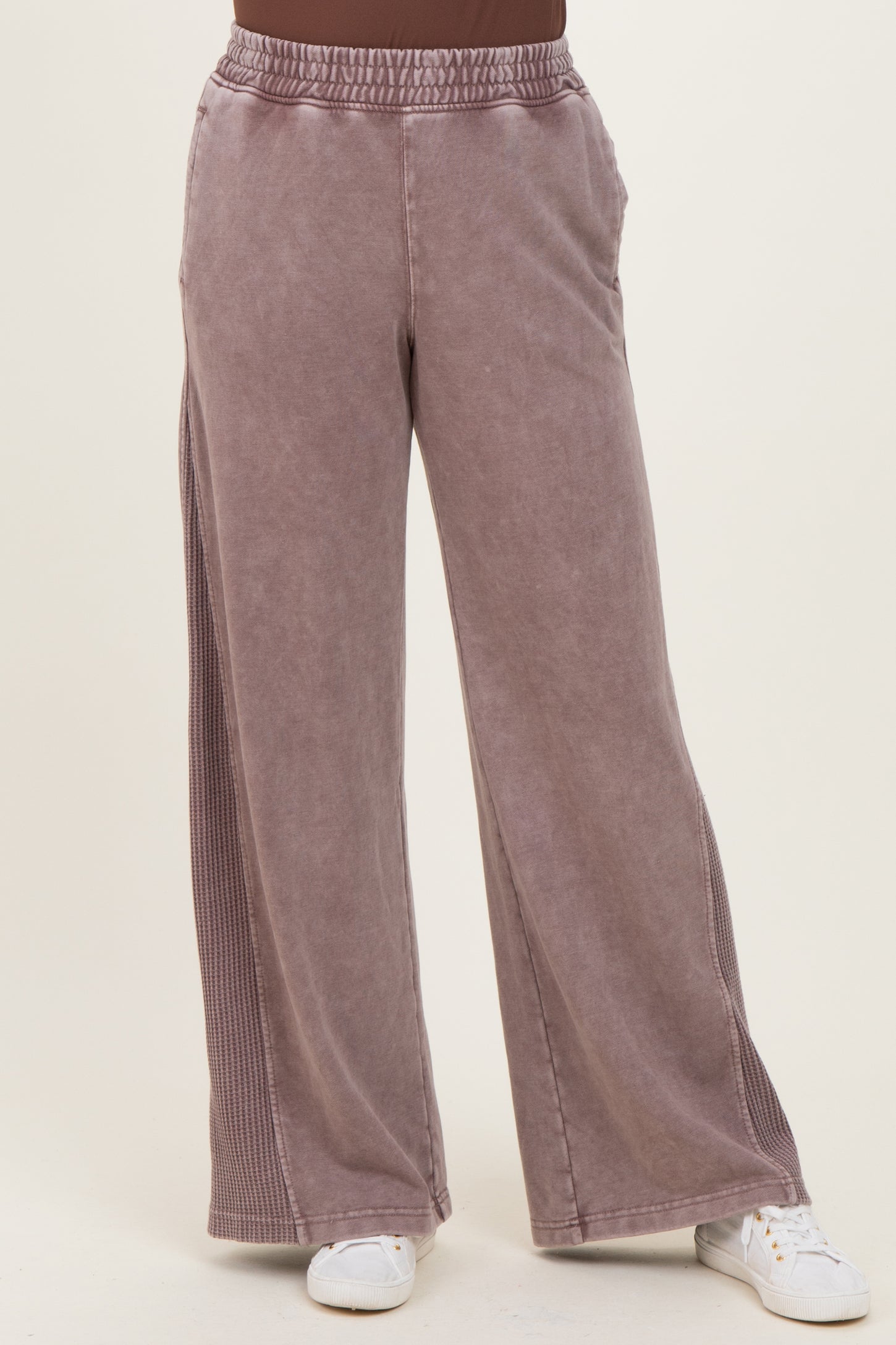Mocha Mineral Wash Waffle Knit Contrast Lounge Pants