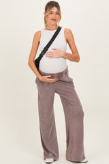 Mocha Mineral Wash Waffle Knit Contrast Maternity Lounge Pants