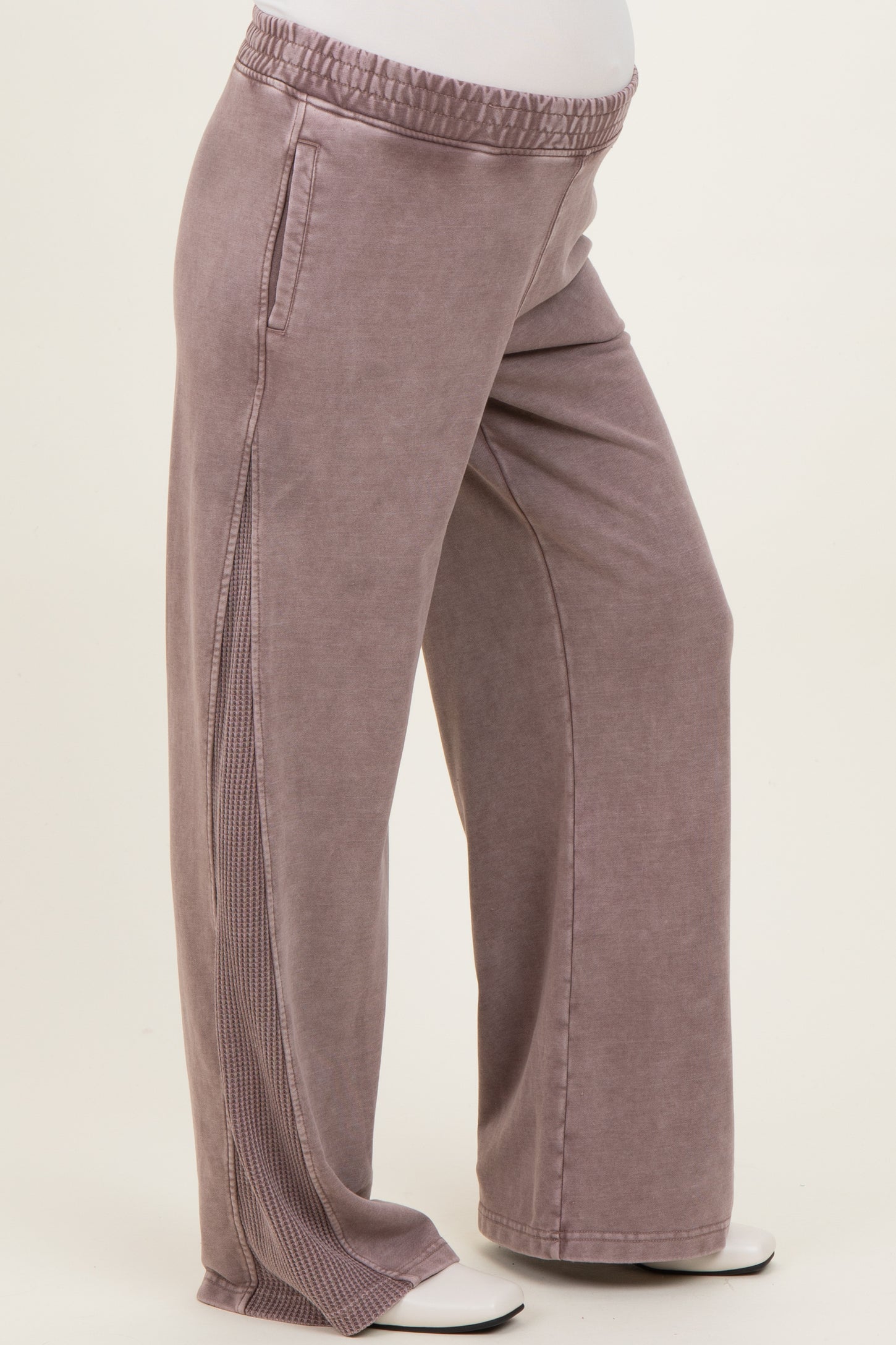 Mocha Mineral Wash Waffle Knit Contrast Maternity Lounge Pants