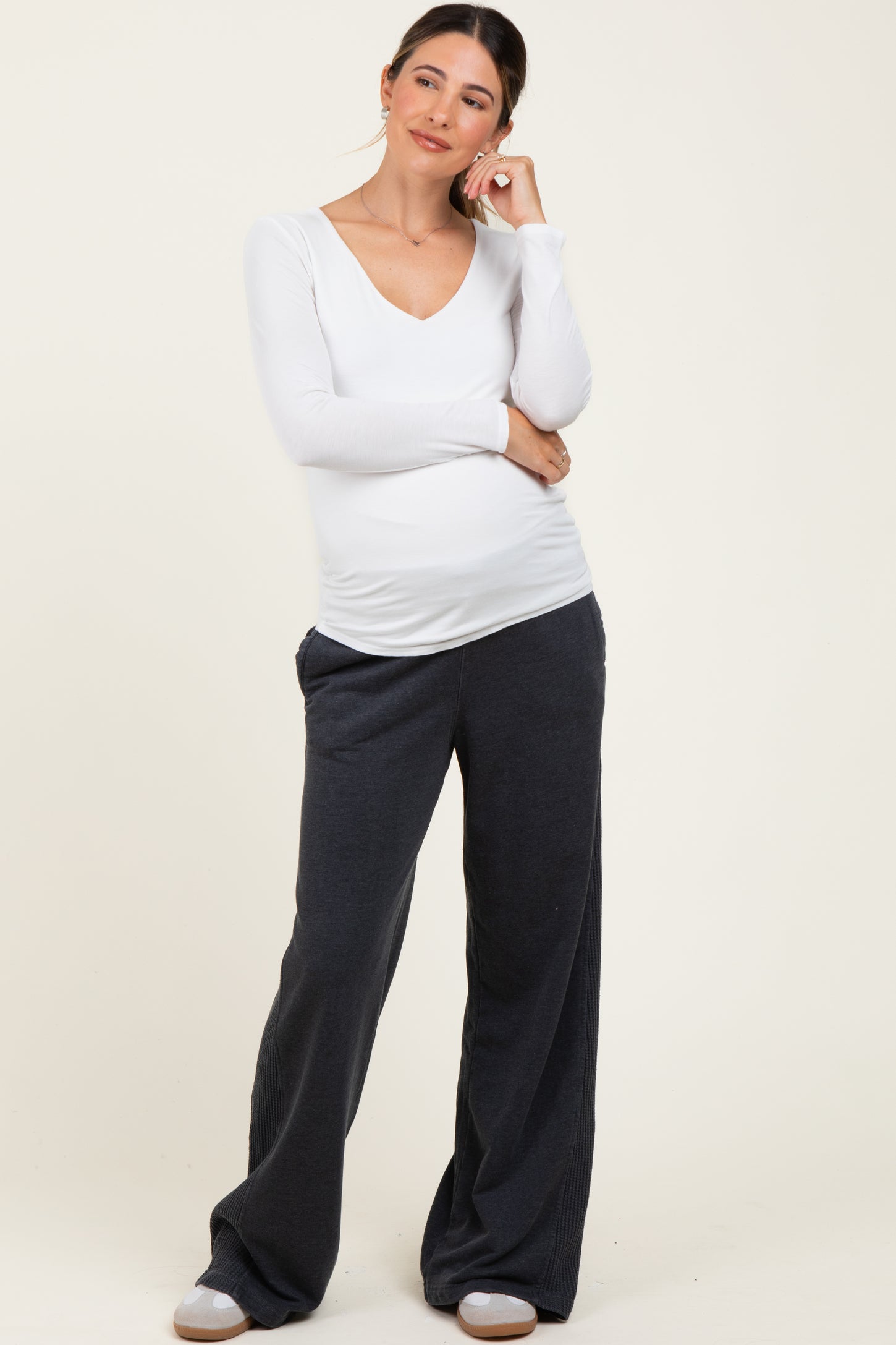 Black Mineral Wash Waffle Knit Contrast Maternity Lounge Pants