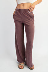 Burgundy Mineral Wash Waffle Knit Contrast Lounge Pants