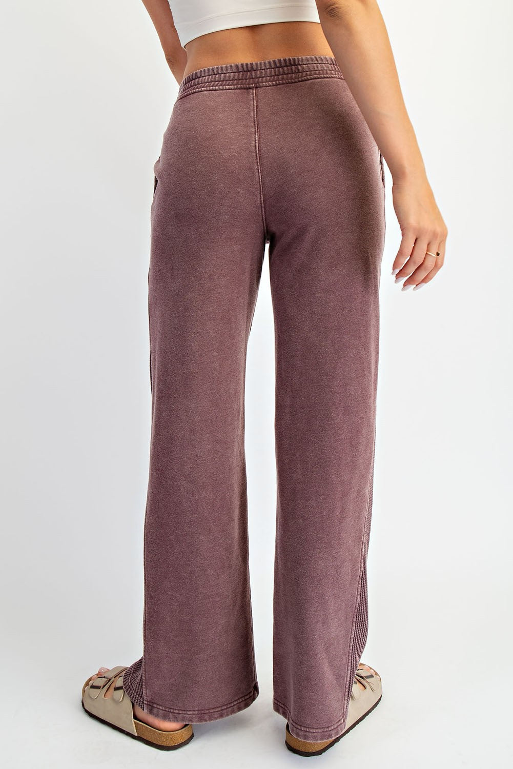 Burgundy Mineral Wash Waffle Knit Contrast Lounge Pants