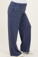 Light Navy Mineral Wash Waffle Knit Contrast Maternity Lounge Pants