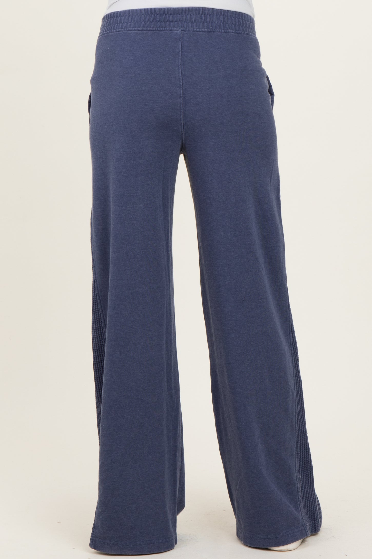 Light Navy Mineral Wash Waffle Knit Contrast Maternity Lounge Pants