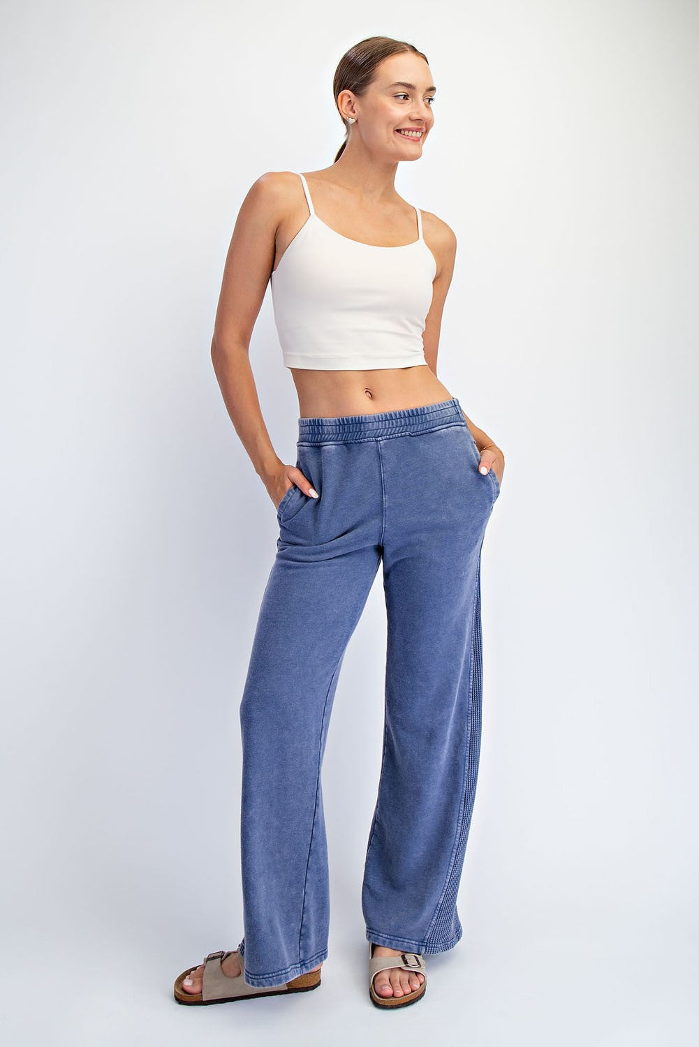 Light Navy Mineral Wash Waffle Knit Contrast Maternity Lounge Pants