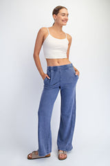 Light Navy Mineral Wash Waffle Knit Contrast Maternity Lounge Pants