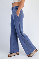 Light Navy Mineral Wash Waffle Knit Contrast Lounge Pants