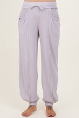 Lavender Raw Seam Waffle Knit Maternity Joggers