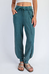 Teal Raw Seam Waffle Knit Joggers