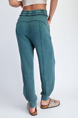Teal Raw Seam Waffle Knit Joggers