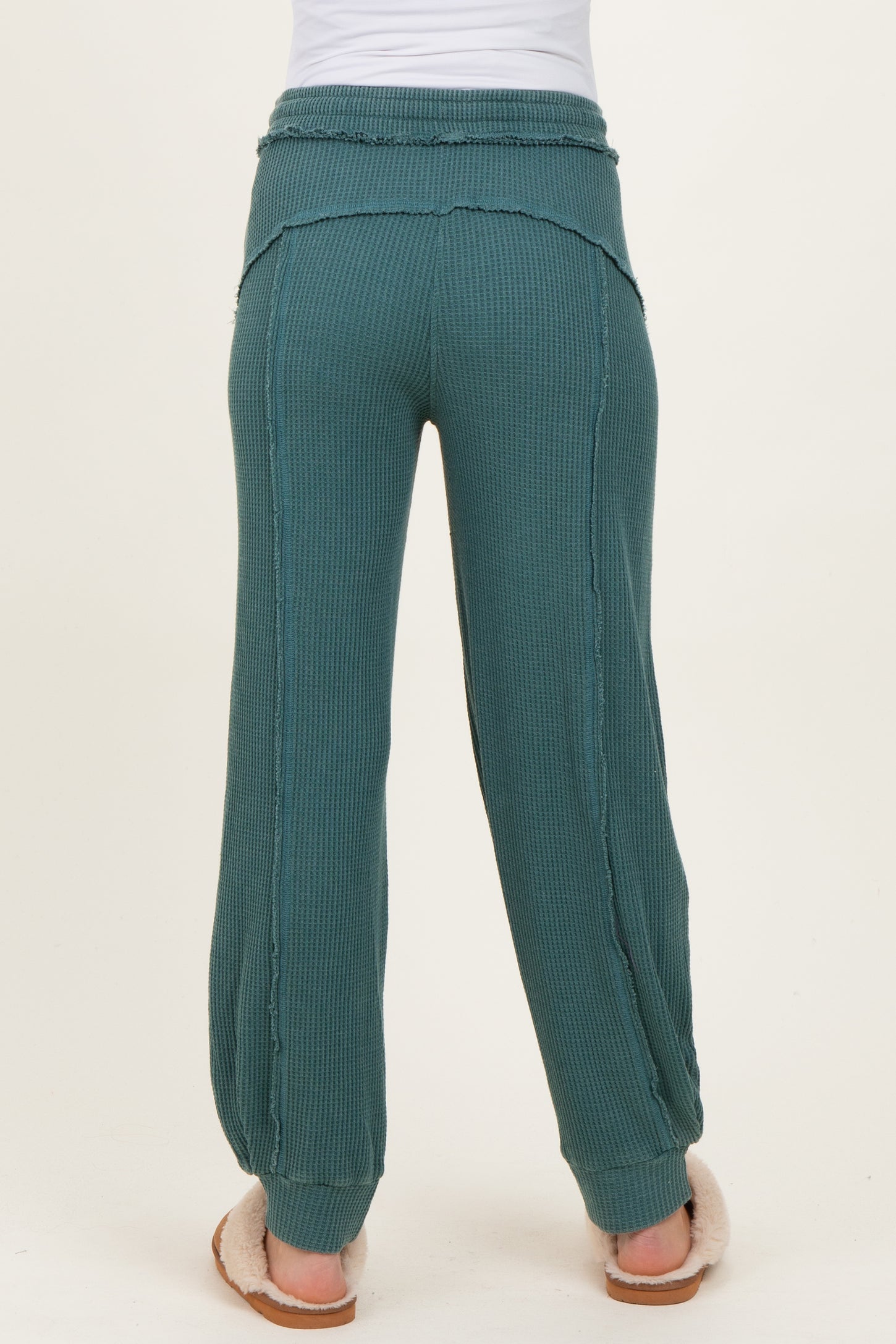 Teal Raw Seam Waffle Knit Maternity Joggers