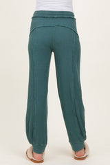 Teal Raw Seam Waffle Knit Maternity Joggers