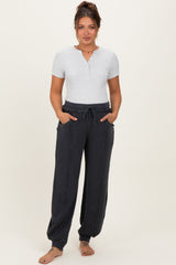 Black Raw Seam Waffle Knit Maternity Joggers