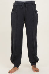 Black Raw Seam Waffle Knit Maternity Joggers