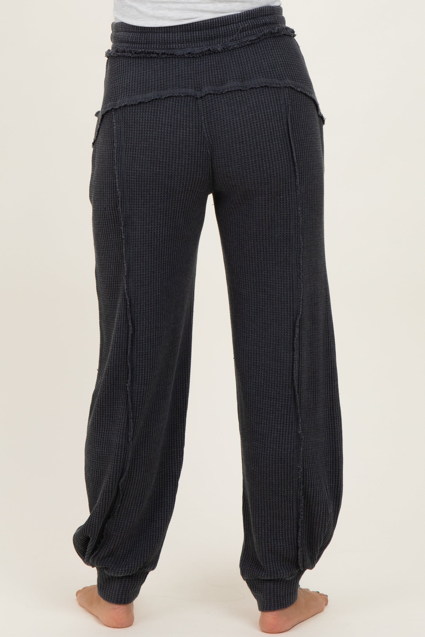 Black Raw Seam Waffle Knit Maternity Joggers