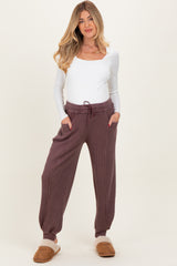 Burgundy Raw Seam Waffle Knit Maternity Joggers