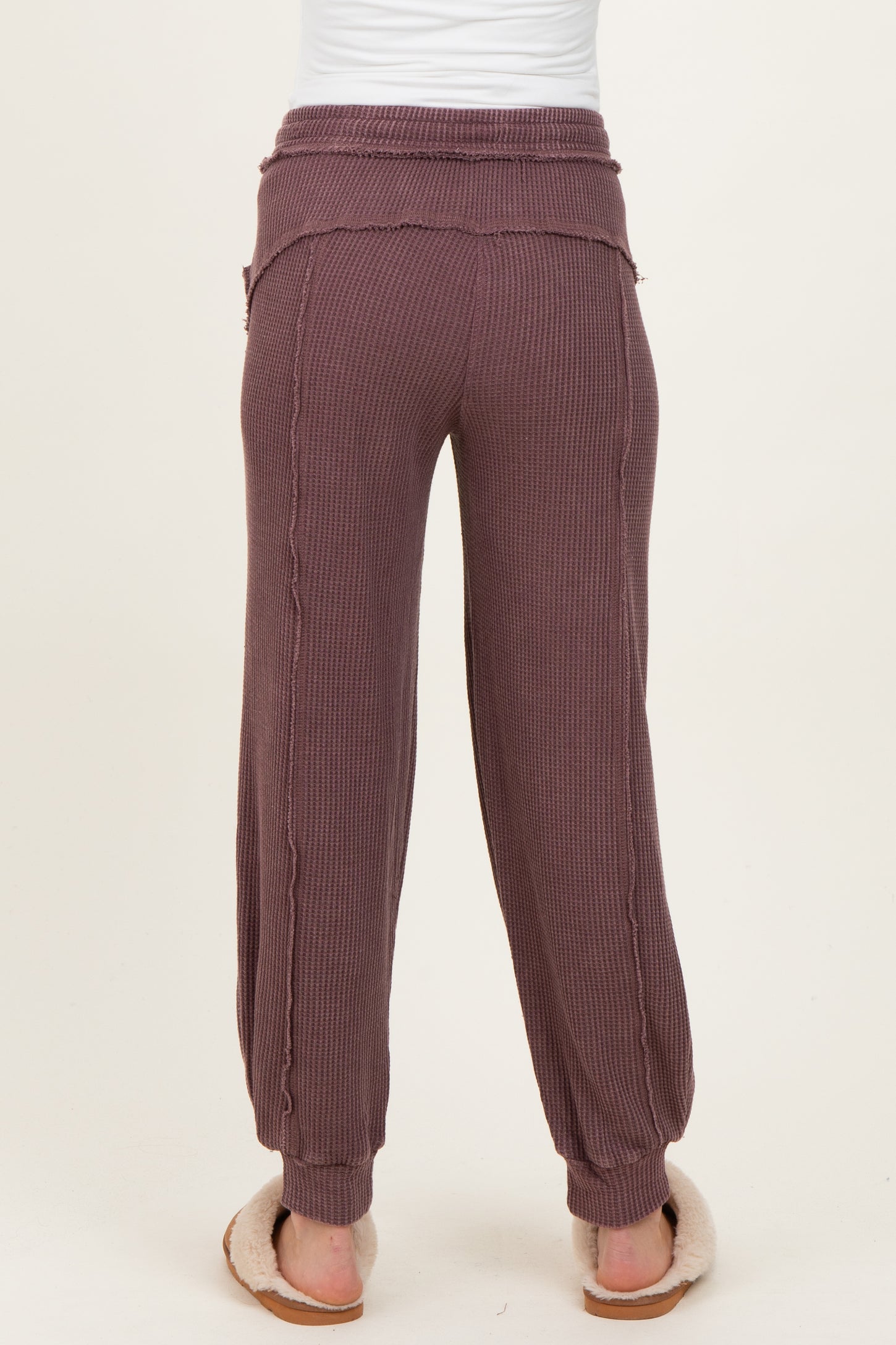 Burgundy Raw Seam Waffle Knit Maternity Joggers