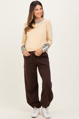 Brown Multi Seam Fleece Maternity Sweatpants
