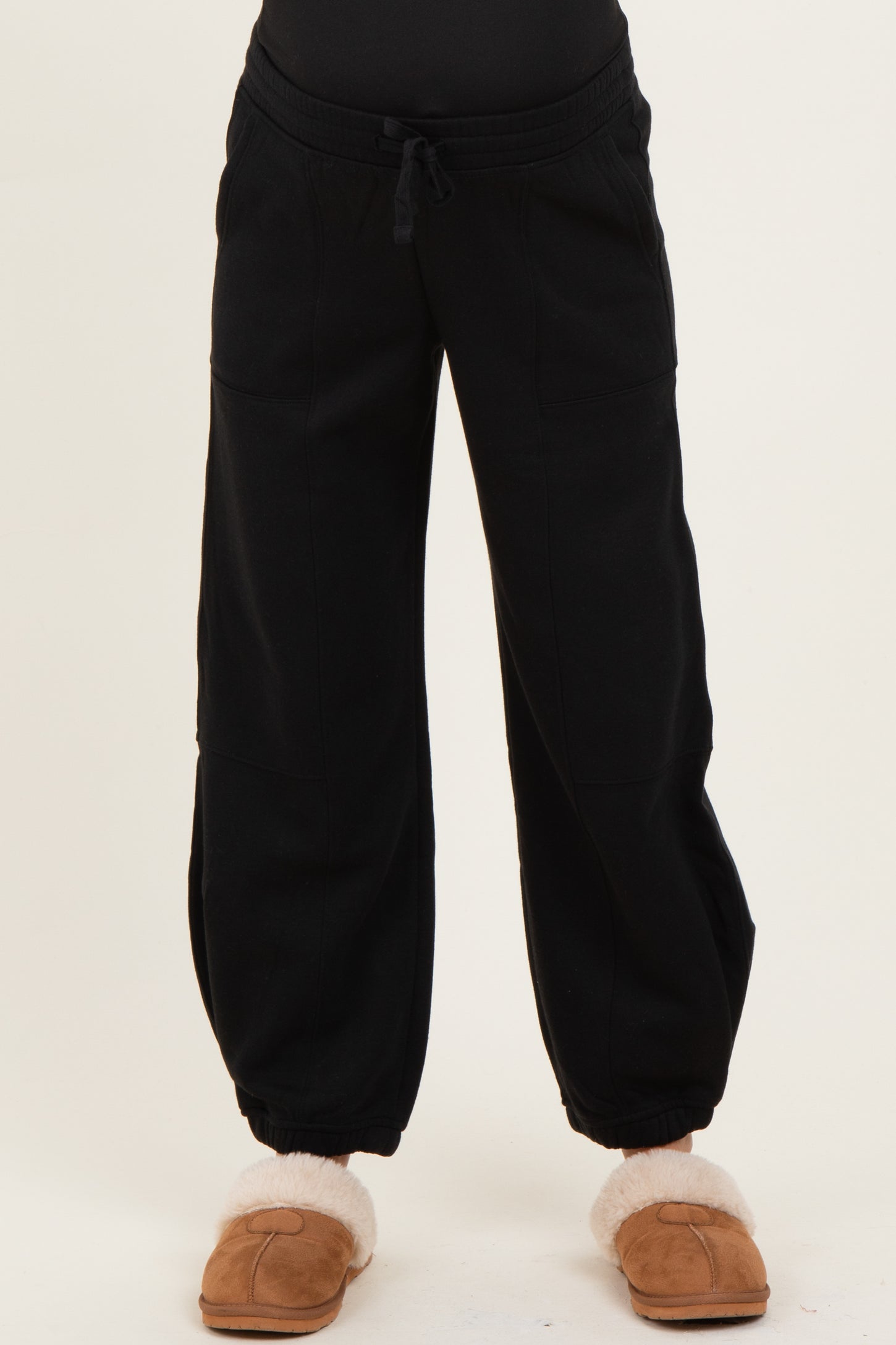 Black Multi Seam Fleece Maternity Sweatpants