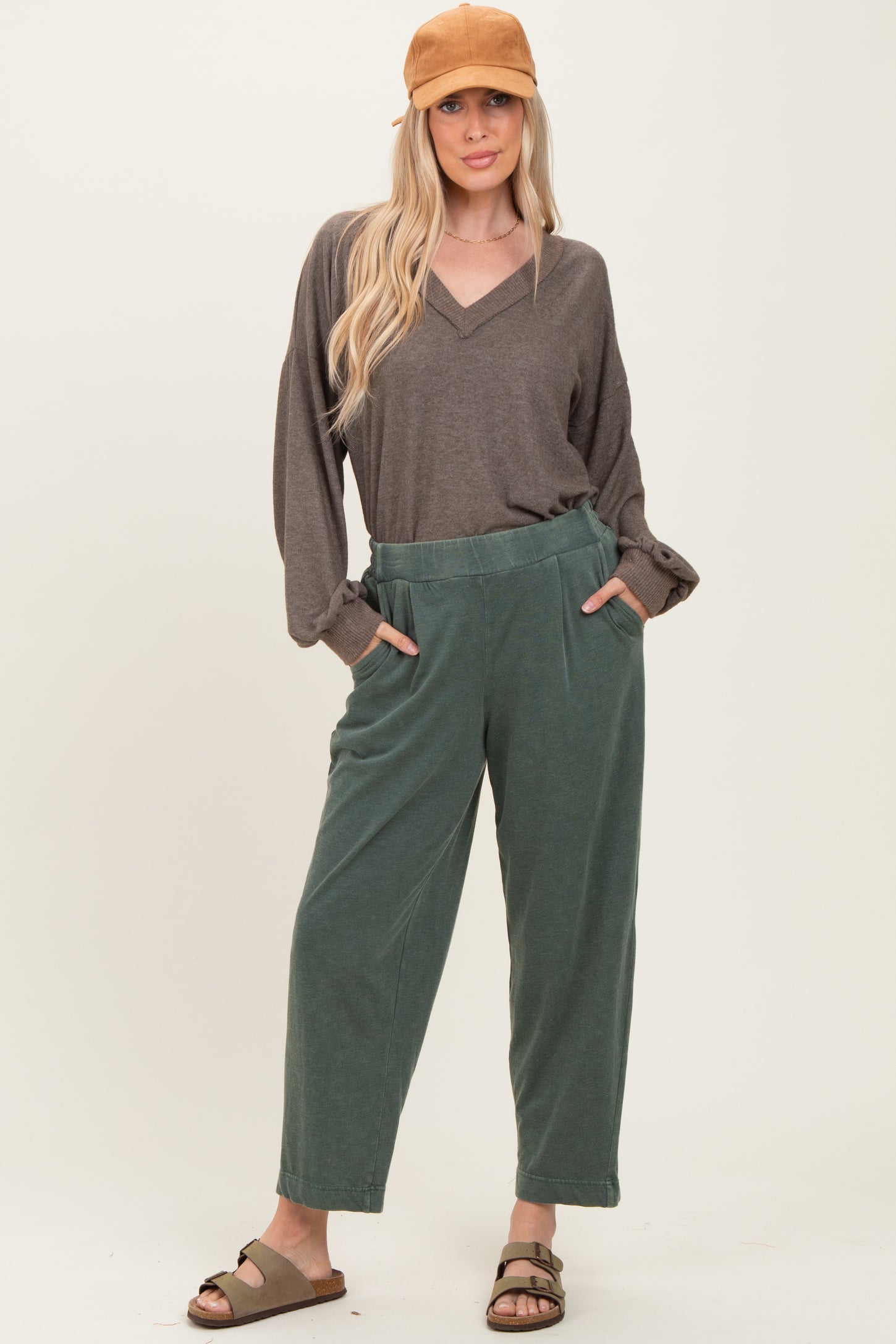 Green Mineral Wash Pleated Lounge Pants