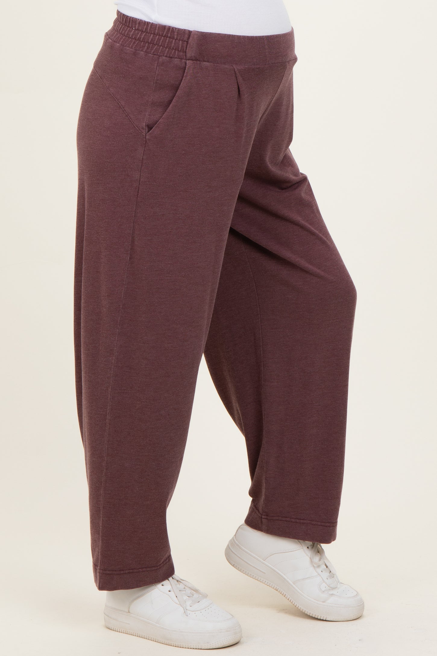 Burgundy Mineral Wash Pleated Maternity Lounge Pants